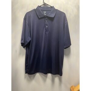 Links Edition Mens L G Navy Blue Performance Golf Polo Shirt Shark Logo